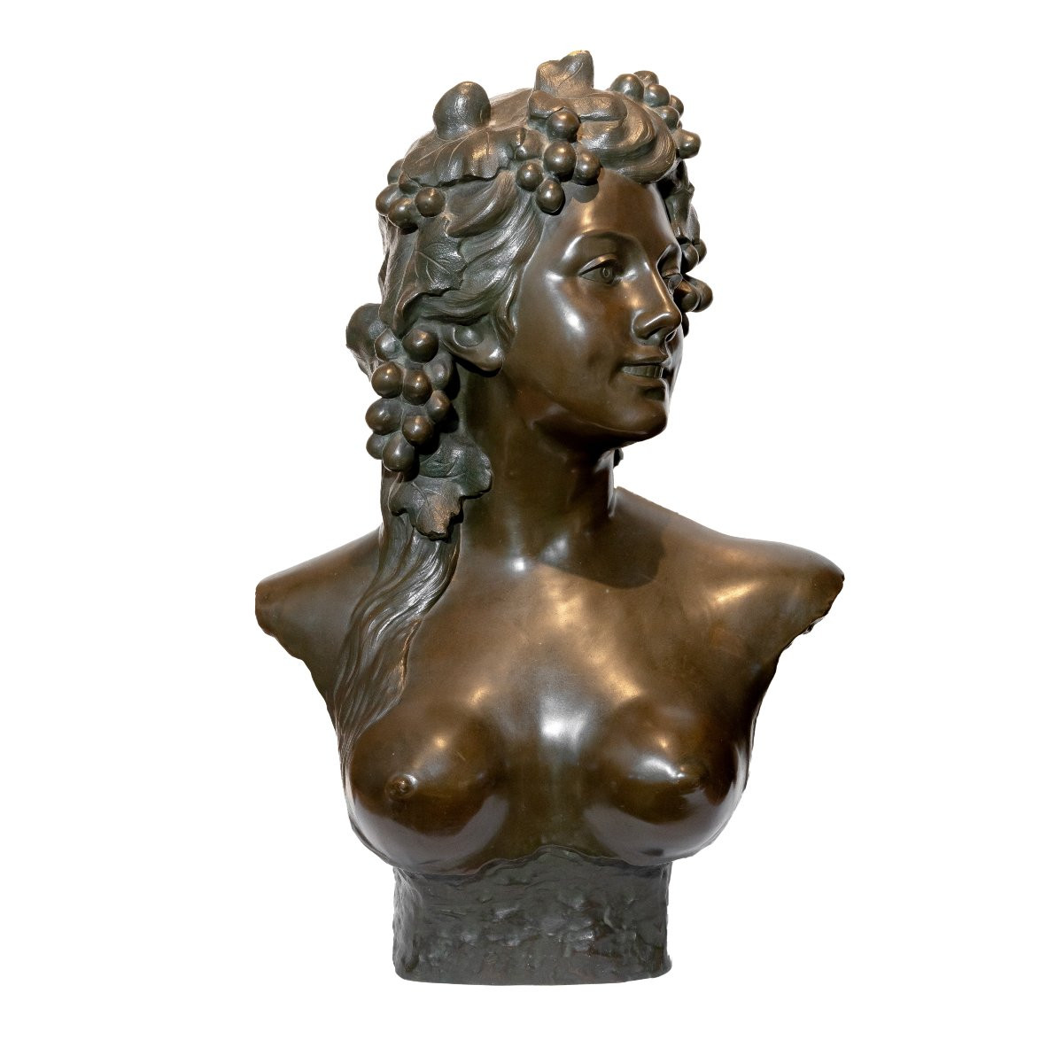 19th Century Bronze Bust Of A Woman "bacchante" By Jef Lambeaux-photo-1