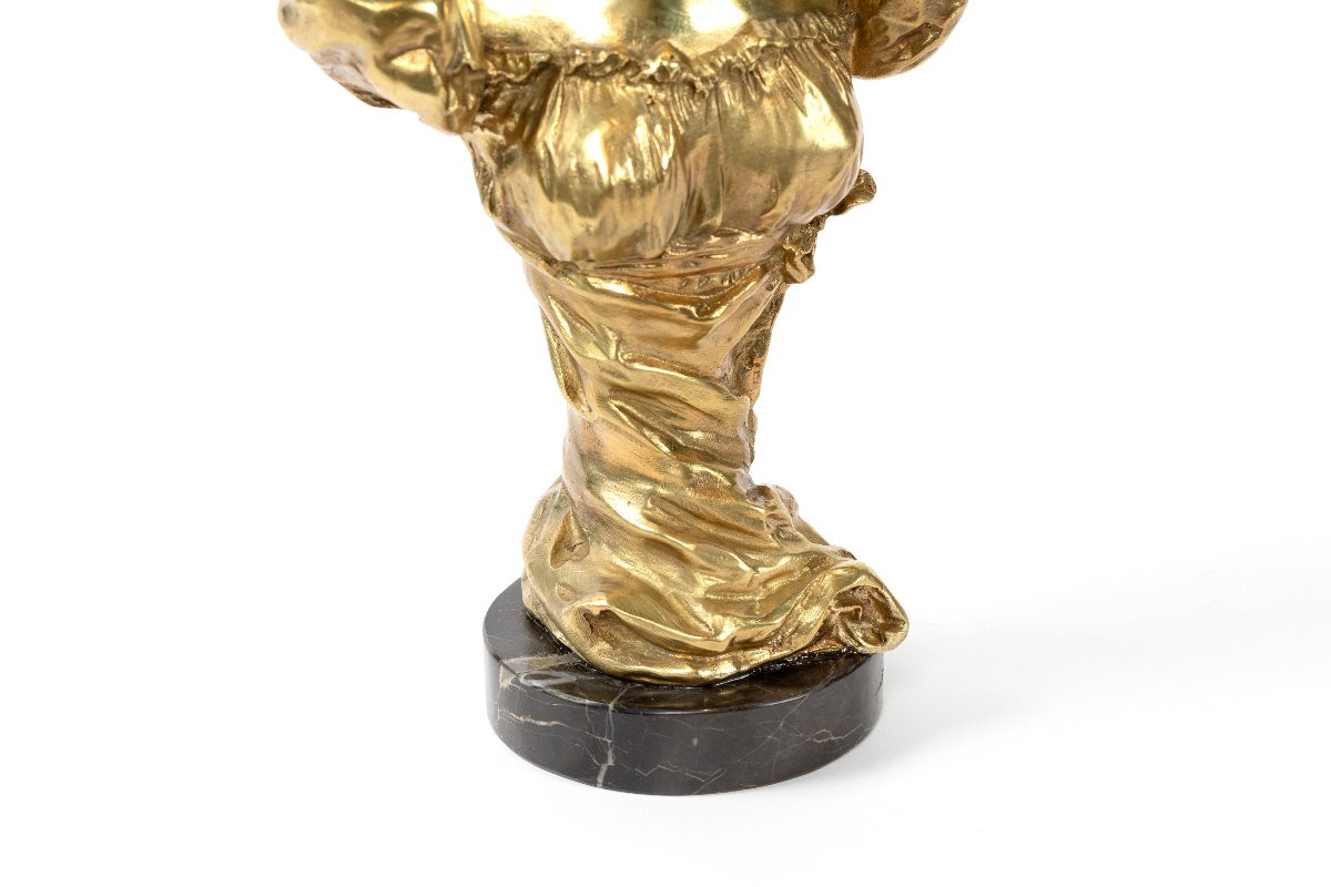 Bronze Bust Of A Woman "ninon" After Auguste De Wever-photo-3