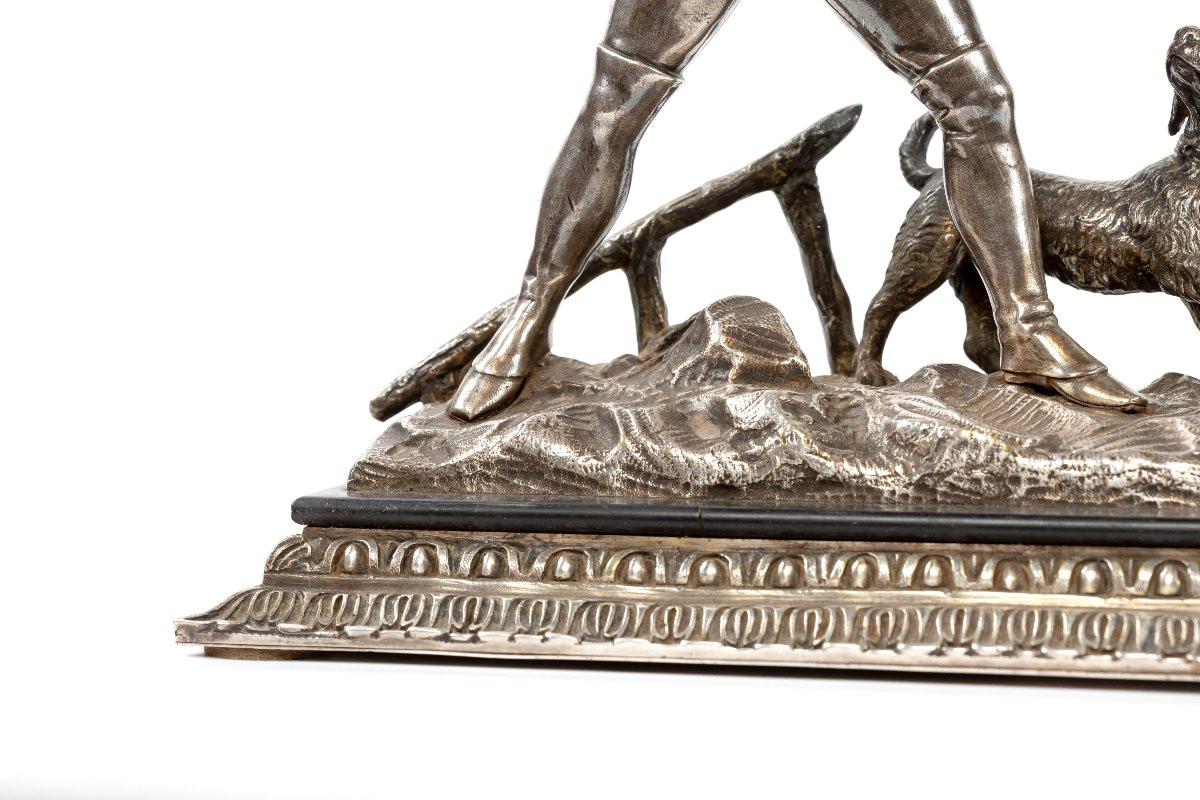 19th Century Silverplated Bronze Statuette "the Hunt" In Empire Style-photo-4