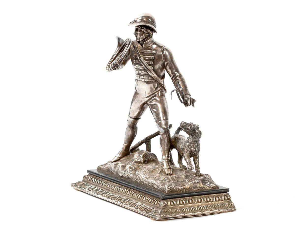 19th Century Silverplated Bronze Statuette "the Hunt" In Empire Style-photo-1