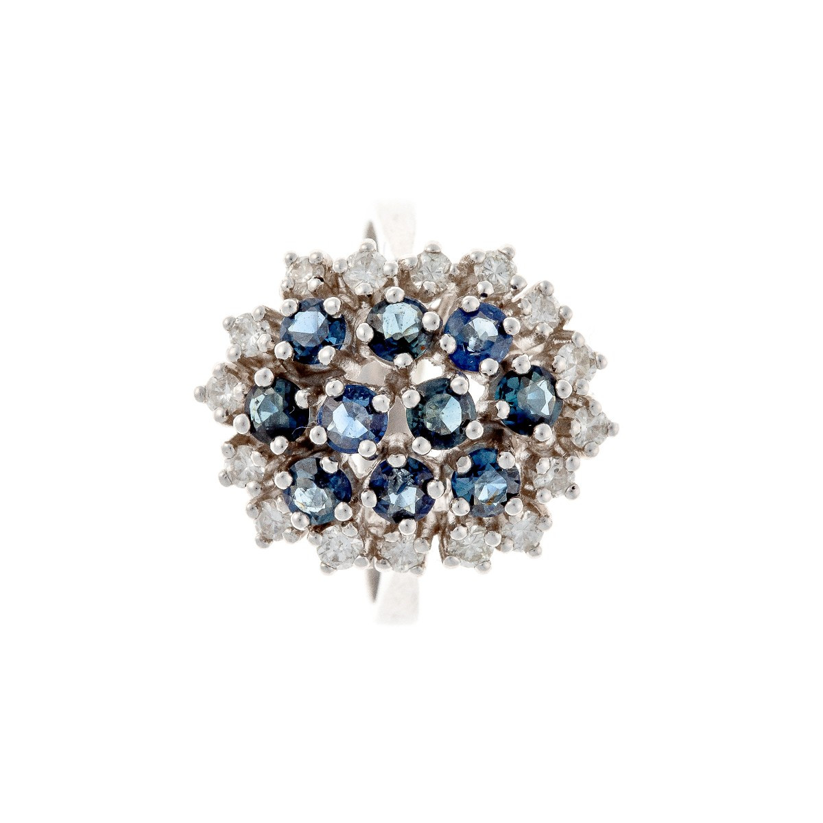 14ct White Gold Ring Set With Brilliant Cut Diamonds And Sapphires