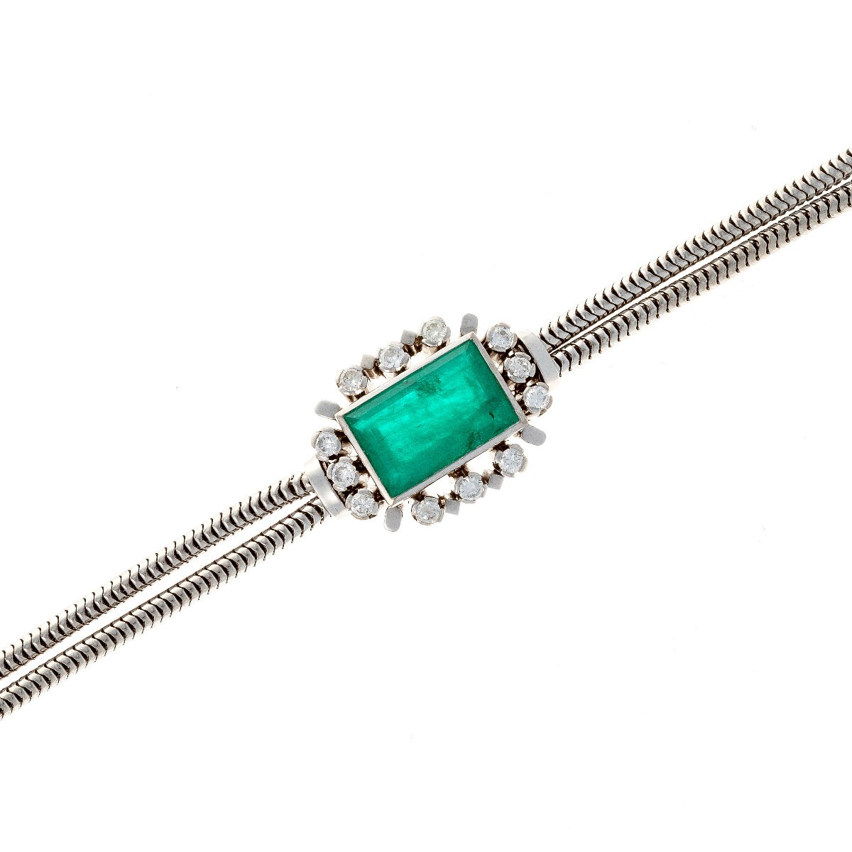 Bracelet en or blanc 18 ct avec émeraude et diamants-photo-3