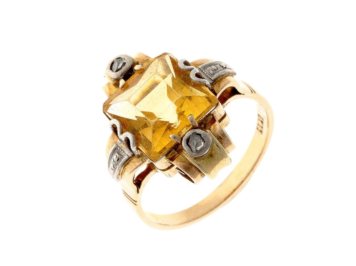 14k Gold Ring With Diamonds And Citrine