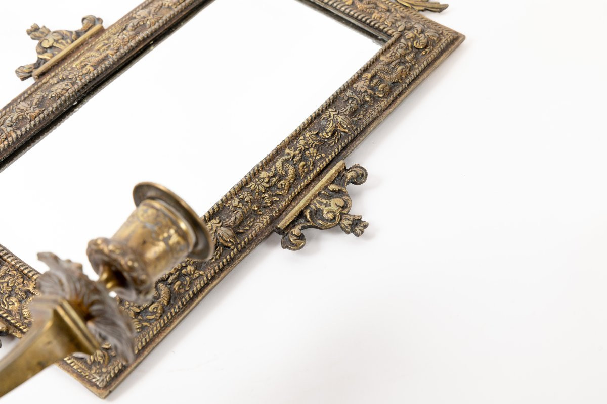 Pair Of Bronze Wall Lights With Mirrors, Late 19th Century -photo-4