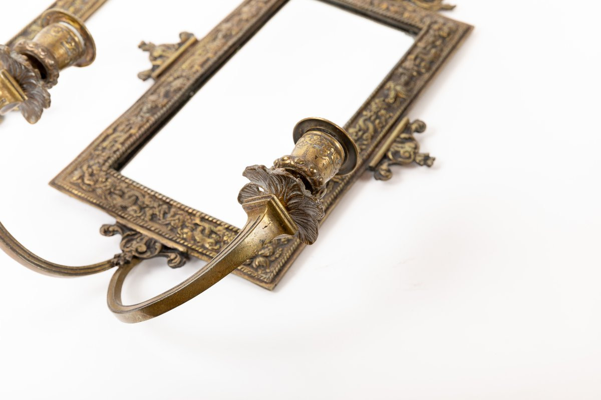 Pair Of Bronze Wall Lights With Mirrors, Late 19th Century -photo-1