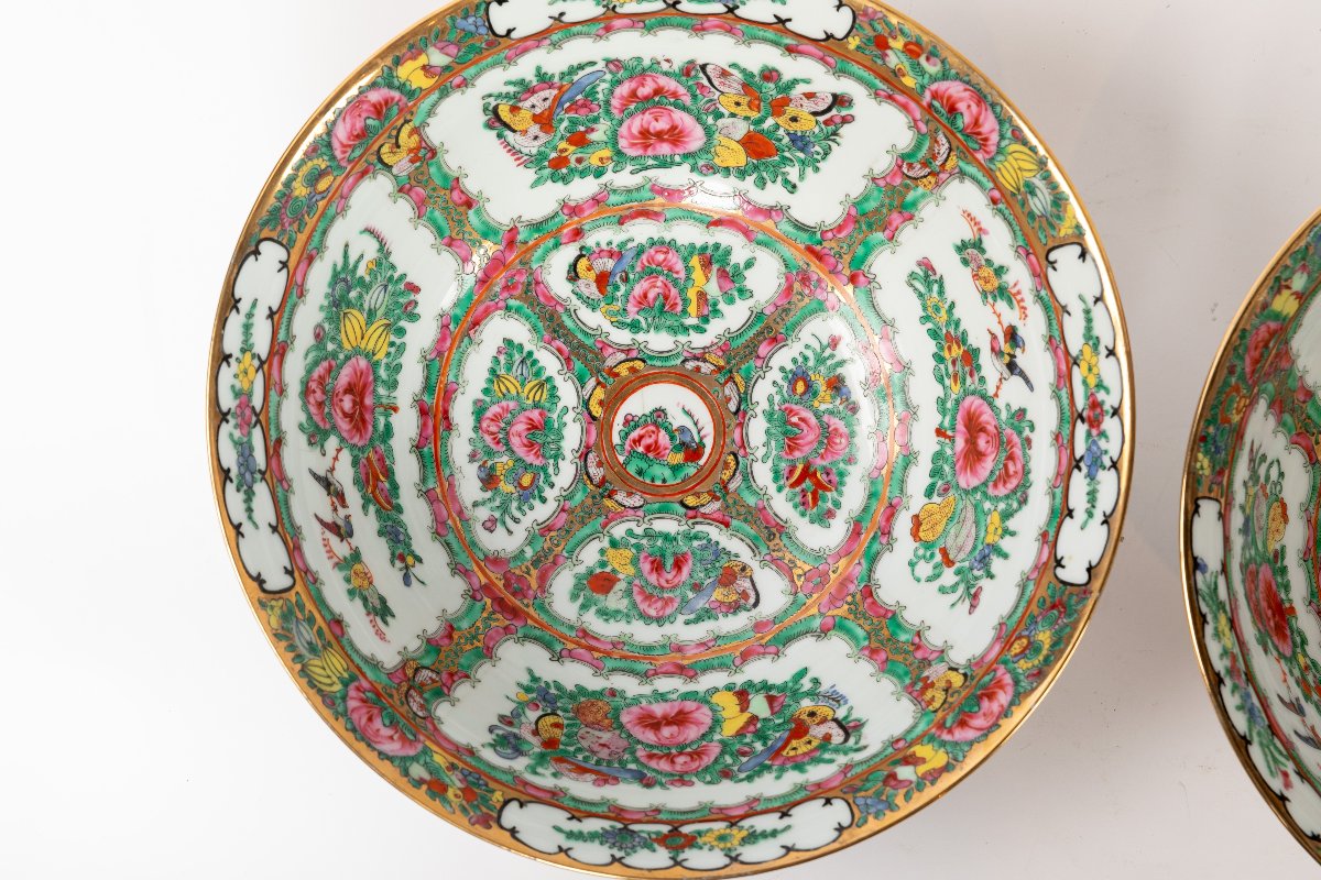 Pair Of Chinese Painted Canton Porcelain Flat Bowls -photo-3