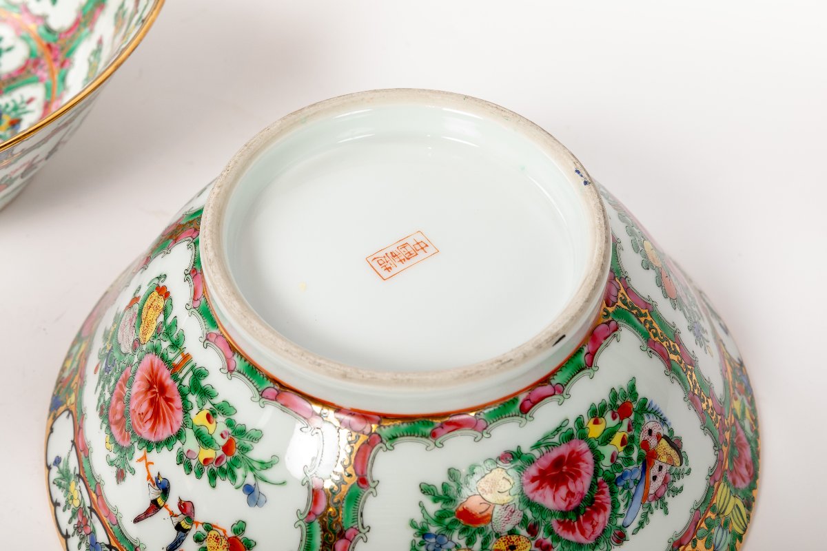Pair Of Chinese Painted Canton Porcelain Flat Bowls -photo-4
