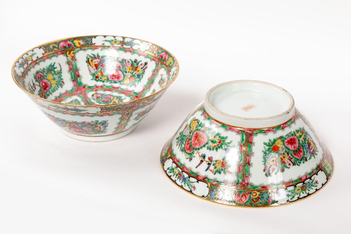 Pair Of Chinese Painted Canton Porcelain Flat Bowls -photo-5