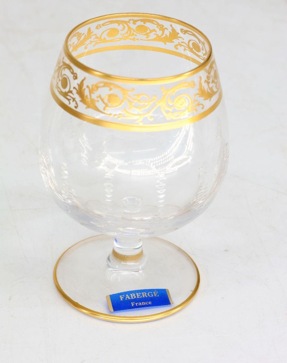 suite de dix verres en cristal taille main et dore, marque Fabergé-photo-3