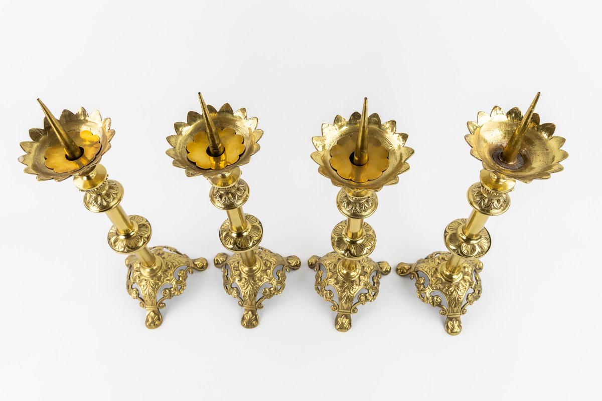 Quatre chandeliers d'église en bronze de style Baroque,  19eme-photo-4