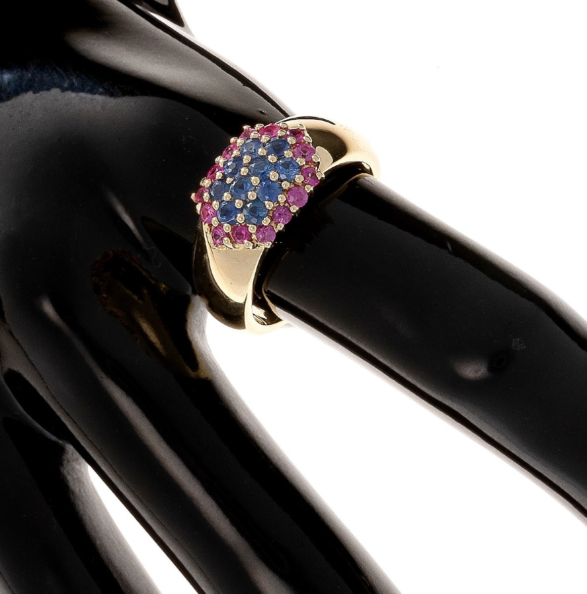 Bague en or 14 ct avec saphirs et rubis-photo-2