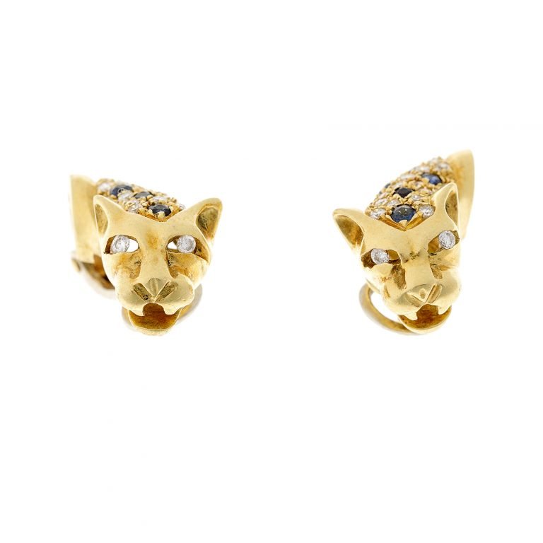 Boucles d'oreilles en or 18 ct avec diamants et saphirs-photo-4