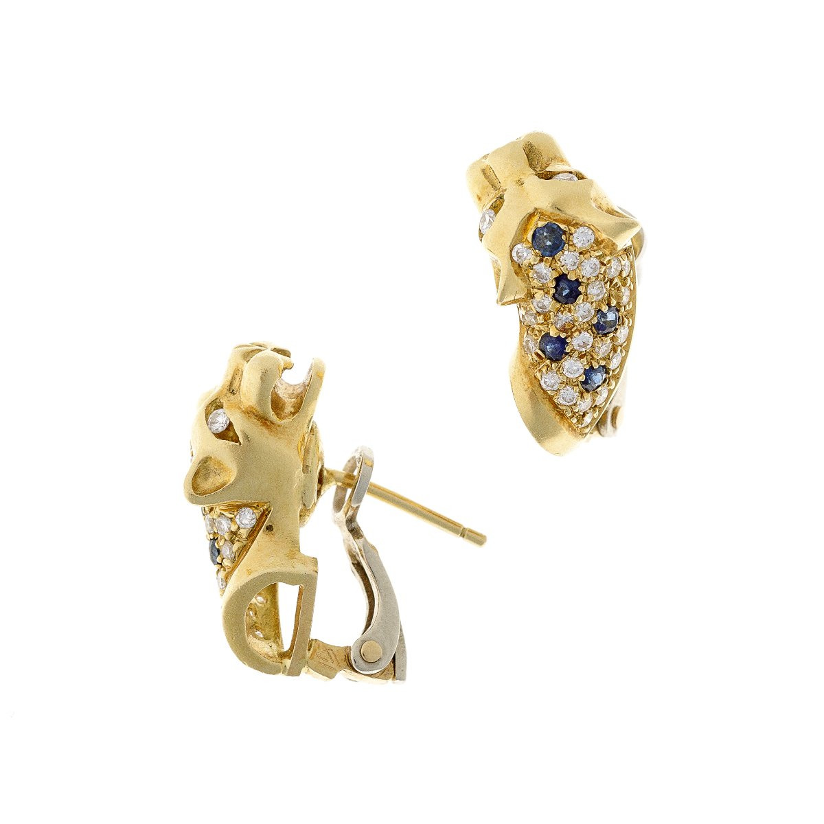 Boucles d'oreilles en or 18 ct avec diamants et saphirs-photo-1