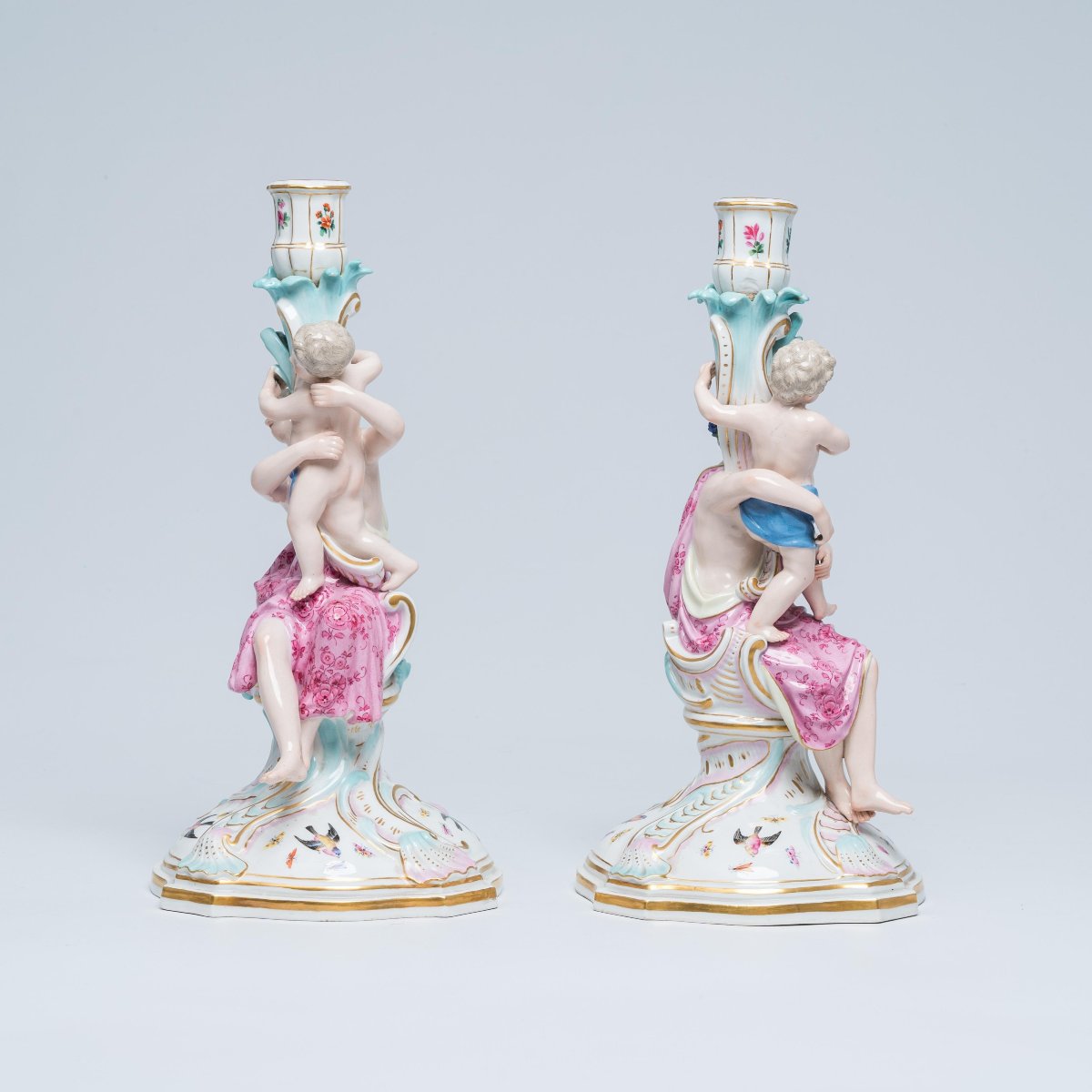Pair Of Meissen Porcelain Candlesticks, Late 19th Century-photo-1