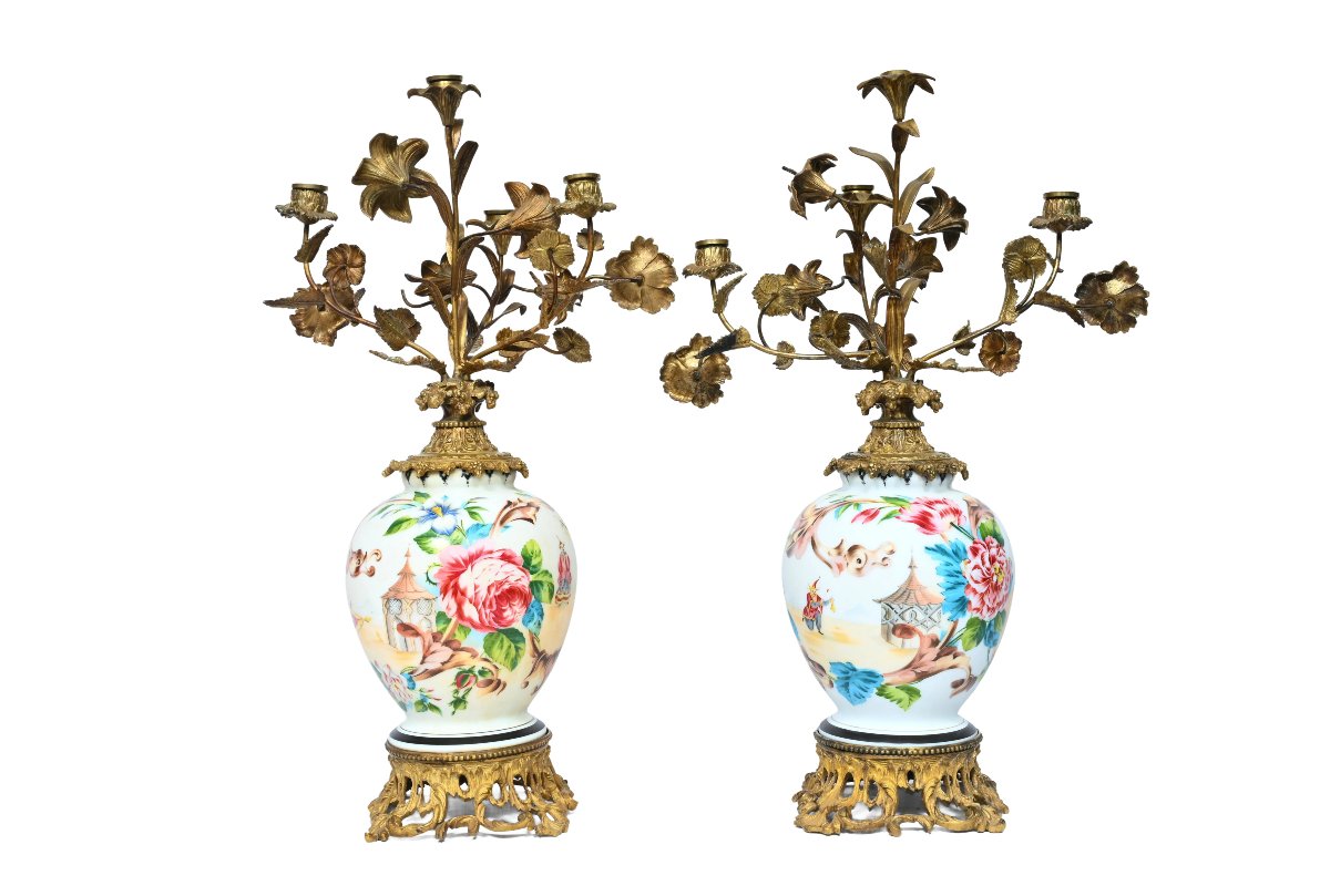 Pair Of Gilt Bronze Mounted Candelabra, In The "chinoiserie" Style, Late 19th Century-photo-2