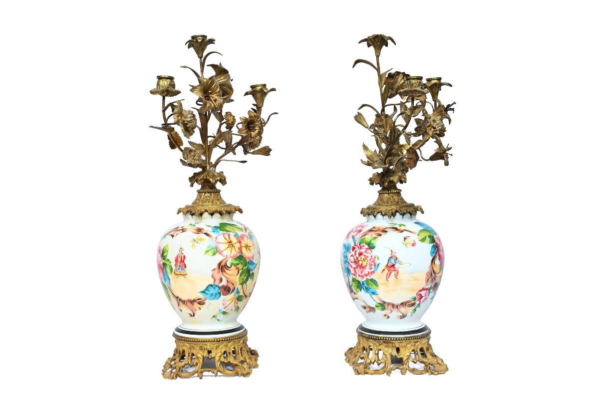 Pair Of Gilt Bronze Mounted Candelabra, In The "chinoiserie" Style, Late 19th Century-photo-3