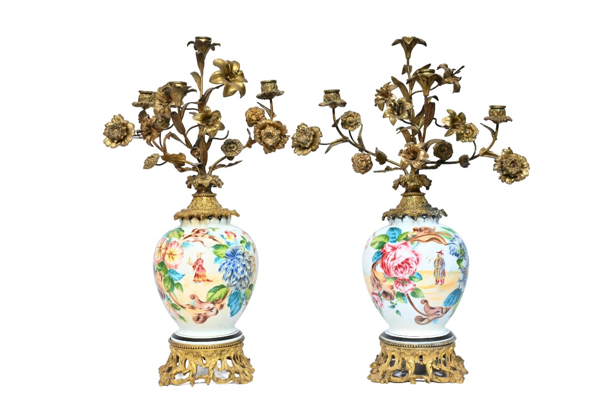 Pair Of Gilt Bronze Mounted Candelabra, In The "chinoiserie" Style, Late 19th Century