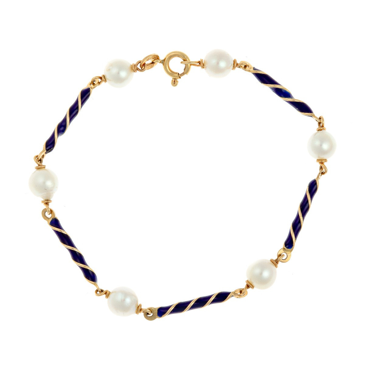 18k Gold Bracelet With Enamel And Pearls 