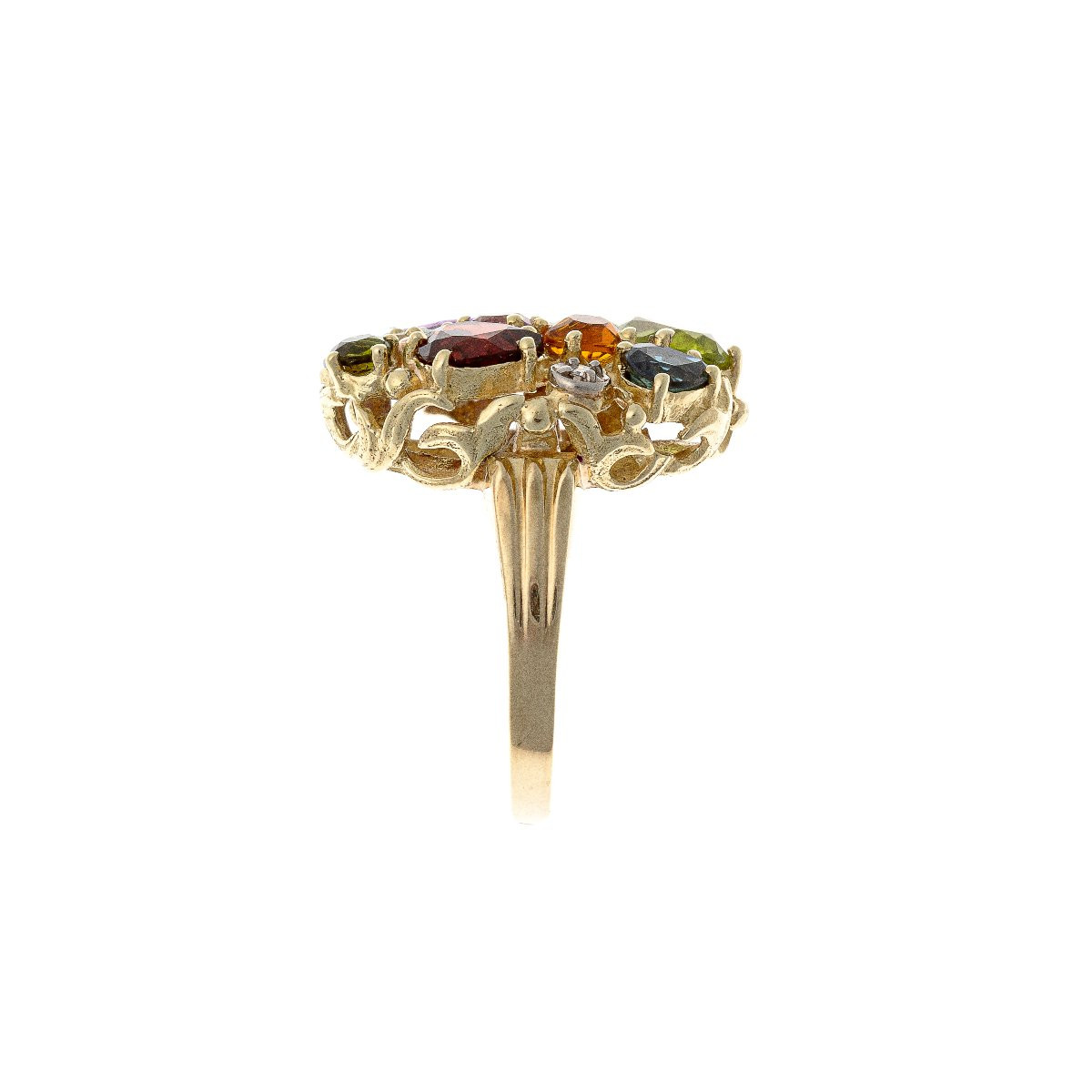 Bague en or 14k ornée de diamants, saphirs, rubis, améthystes, citrines, grenats, péridots-photo-3