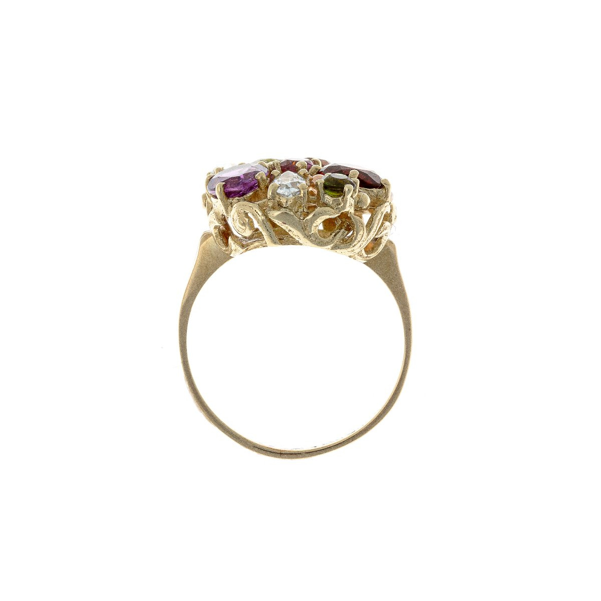 Bague en or 14k ornée de diamants, saphirs, rubis, améthystes, citrines, grenats, péridots-photo-4