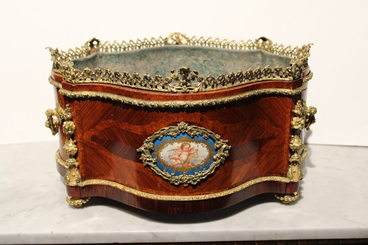 jardiniere en marqueterie et bronze d'epoque Napoleon III-photo-3
