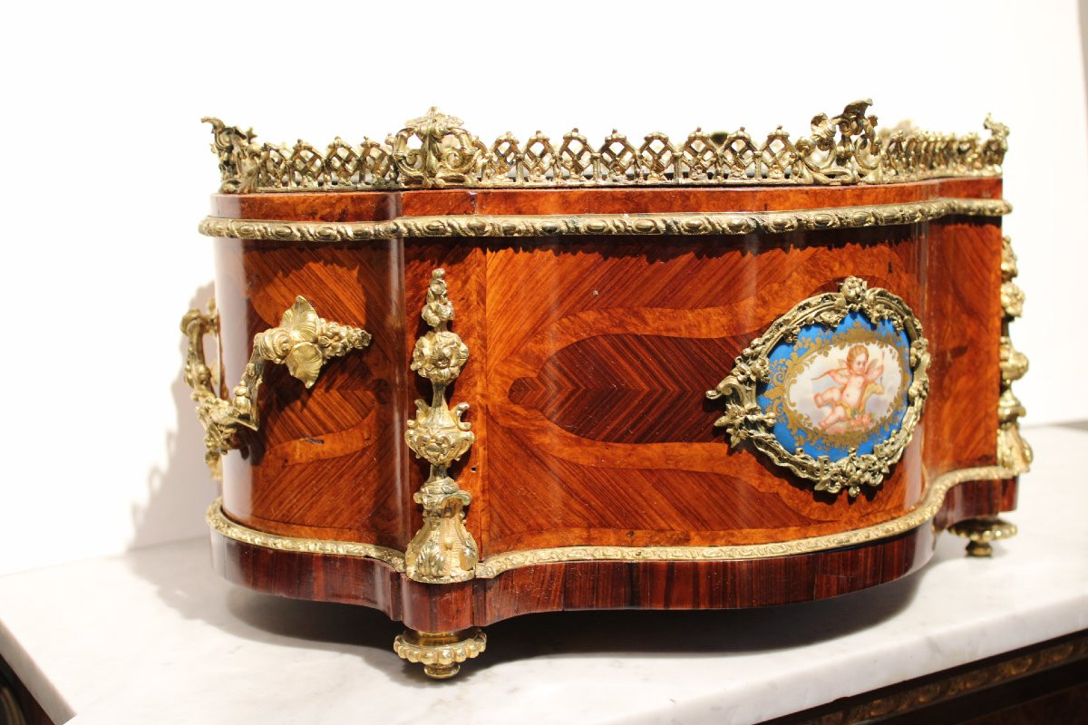 jardiniere en marqueterie et bronze d'epoque Napoleon III-photo-4