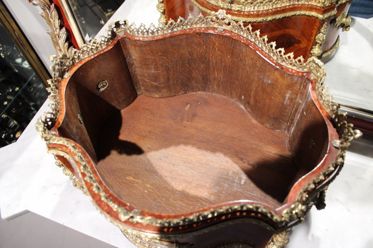 jardiniere en marqueterie et bronze d'epoque Napoleon III-photo-5