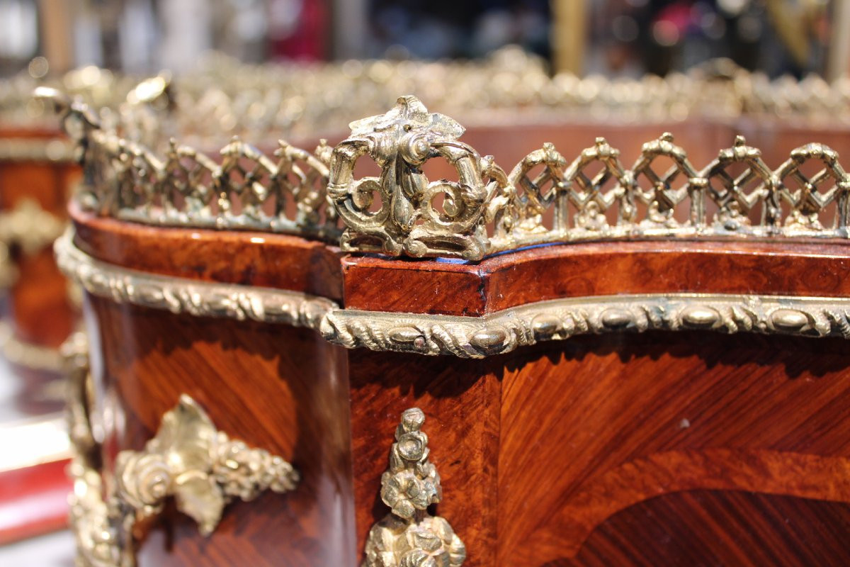 jardiniere en marqueterie et bronze d'epoque Napoleon III-photo-8