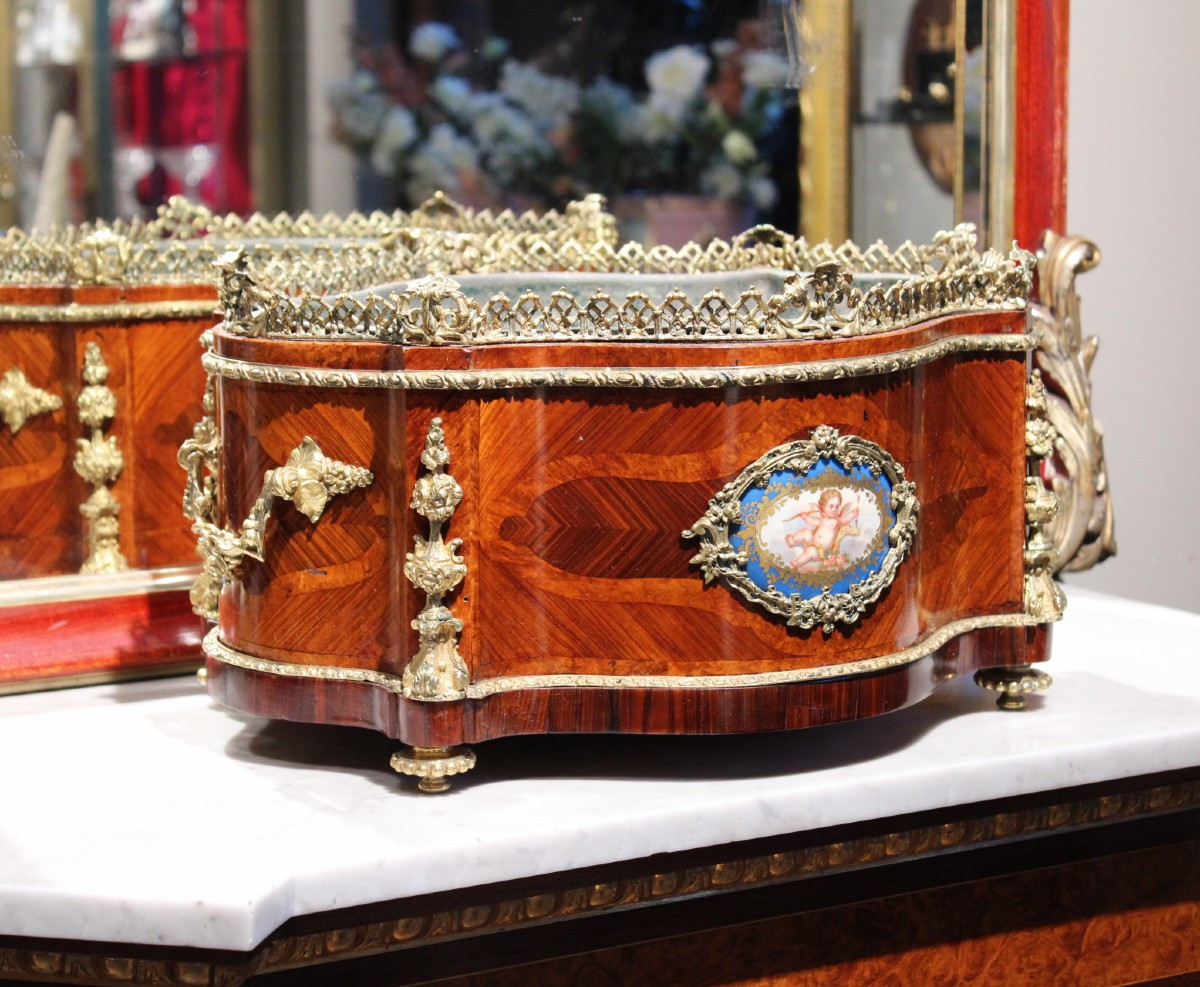 jardiniere en marqueterie et bronze d'epoque Napoleon III