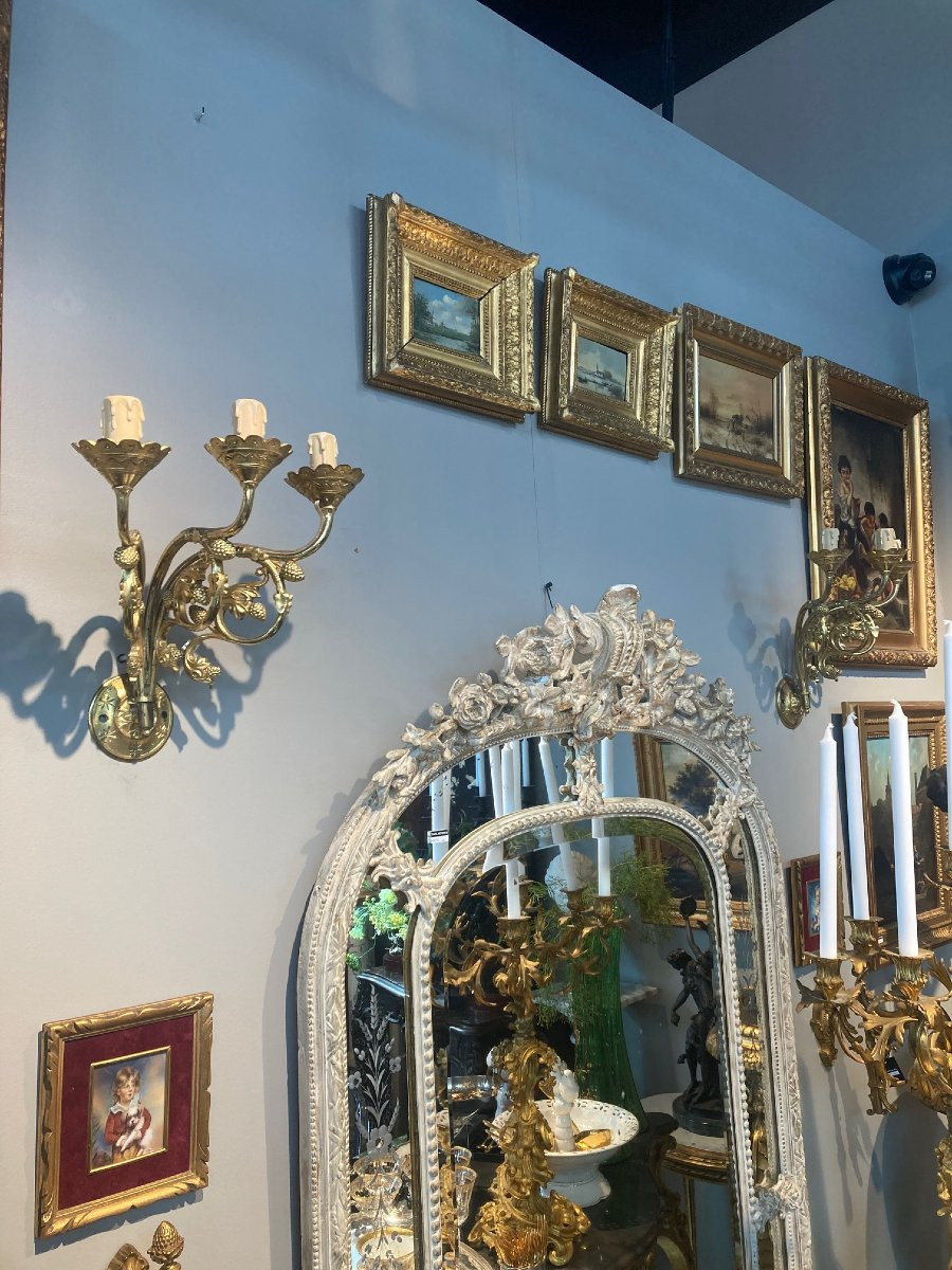 Paire d'Appliques A 3 Lumieres En Bronze de style Neogotique-photo-4