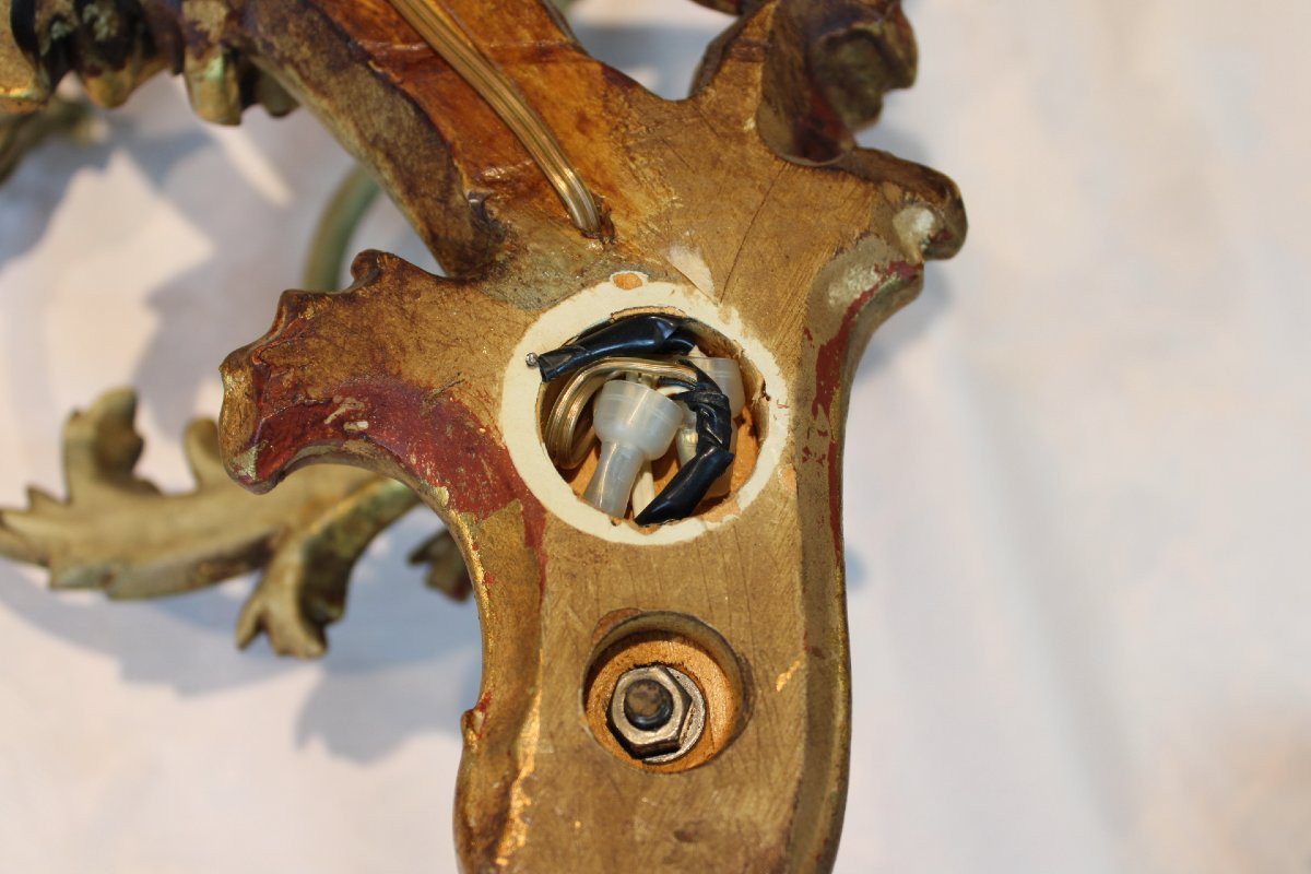 Serie de  4  Appliques en Bois sculpte et peint-photo-4