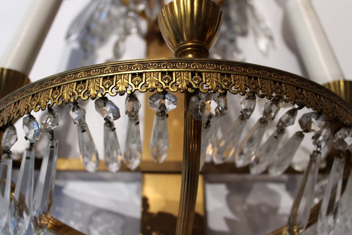 Paire d'Appliques A 5 Lumieres En Bronze et Cristals-photo-2