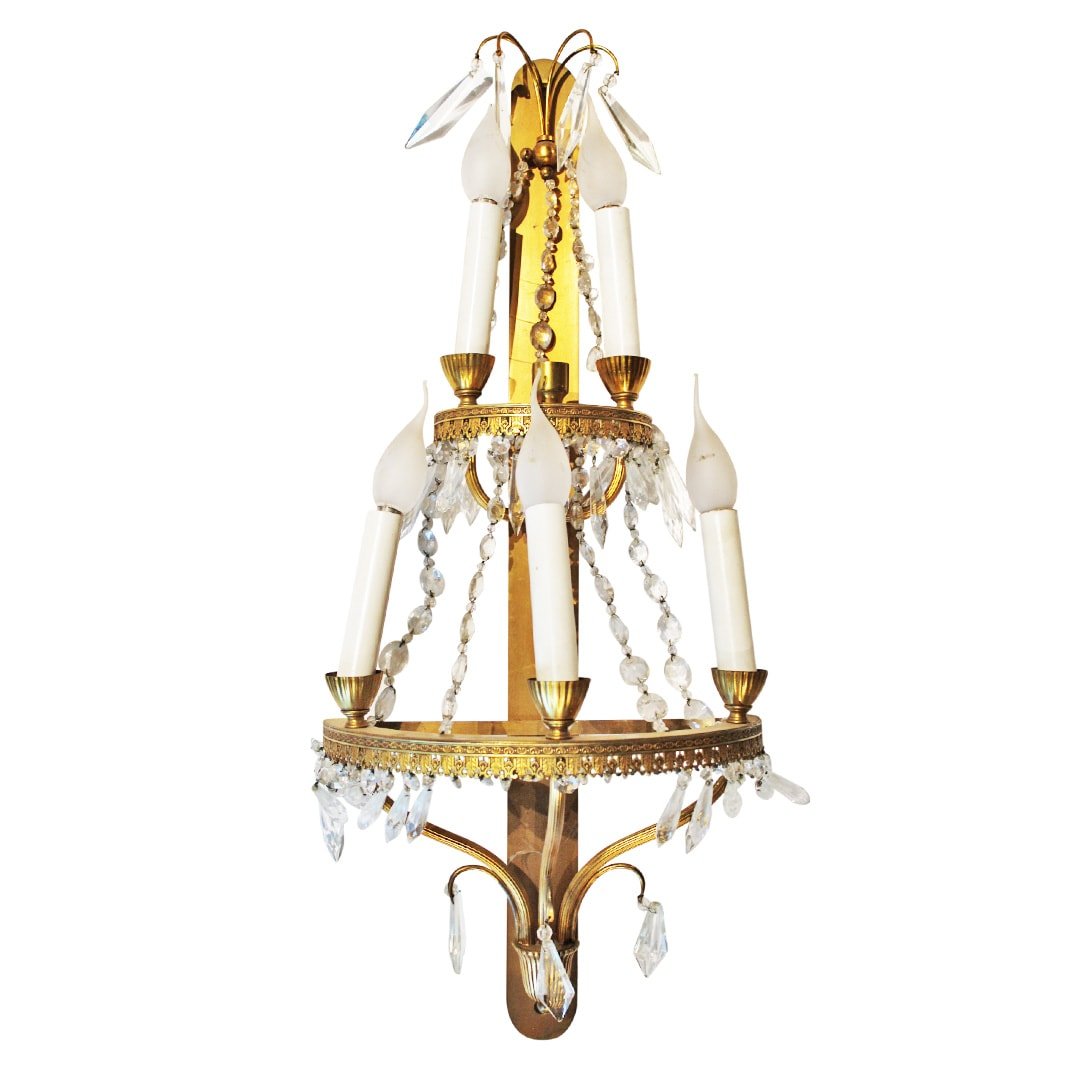 Paire d'Appliques A 5 Lumieres En Bronze et Cristals-photo-4