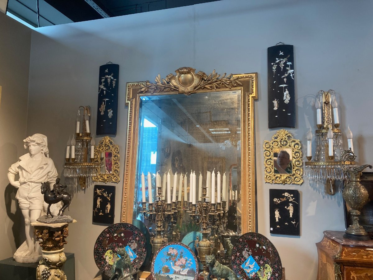 Paire d'Appliques A 5 Lumieres En Bronze et Cristals-photo-1