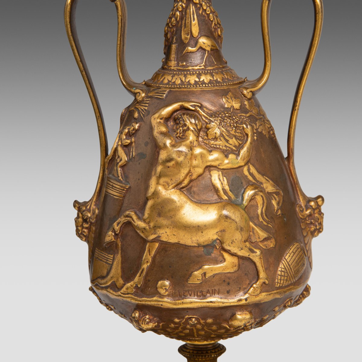 Pair Of Gilt Bronze And Patinated Candlesticks, 19th Century, Signed Ferdinand Levillain-photo-4