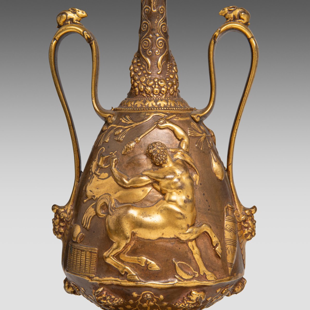 Pair Of Gilt Bronze And Patinated Candlesticks, 19th Century, Signed Ferdinand Levillain-photo-1