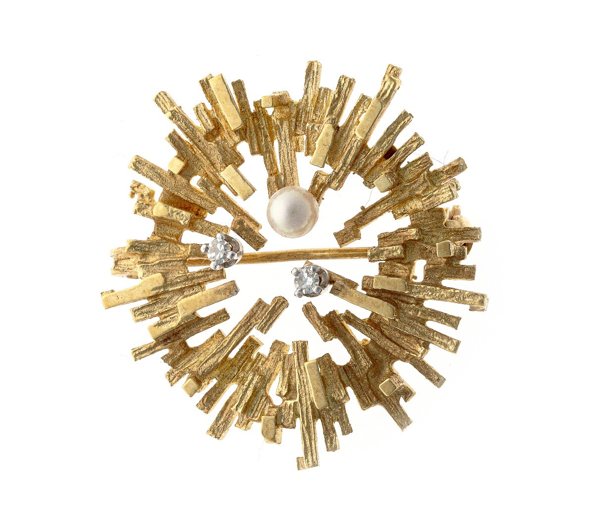 Broche en or 14k ornée de diamants et d'une perle