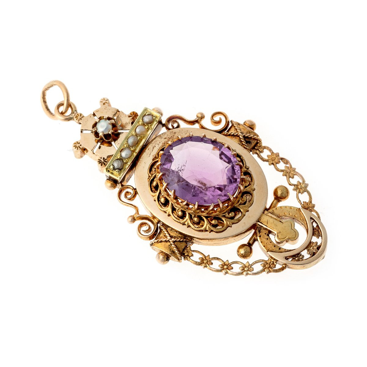 Pendentif en or avec améthyste et perles-photo-2