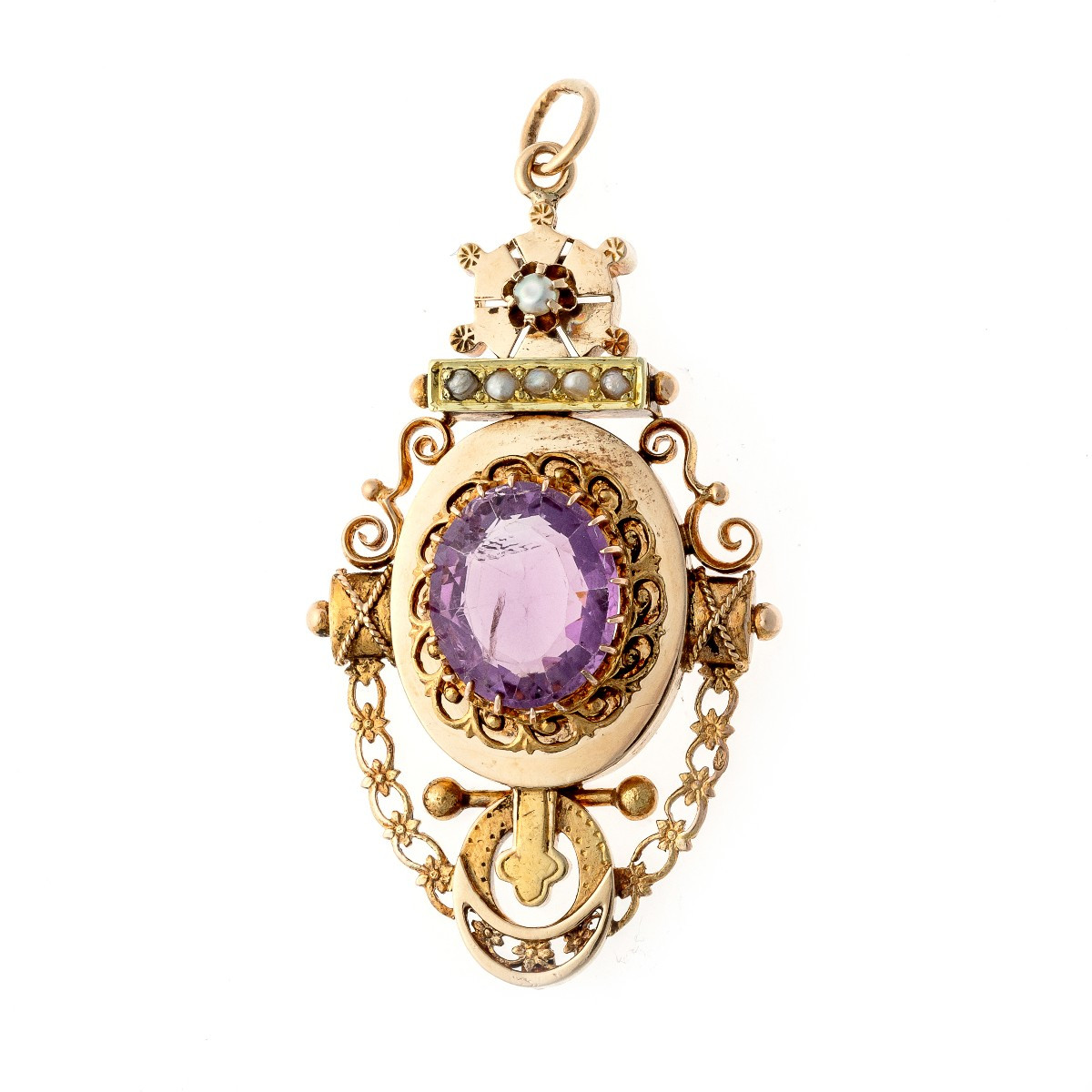 Pendentif en or avec améthyste et perles
