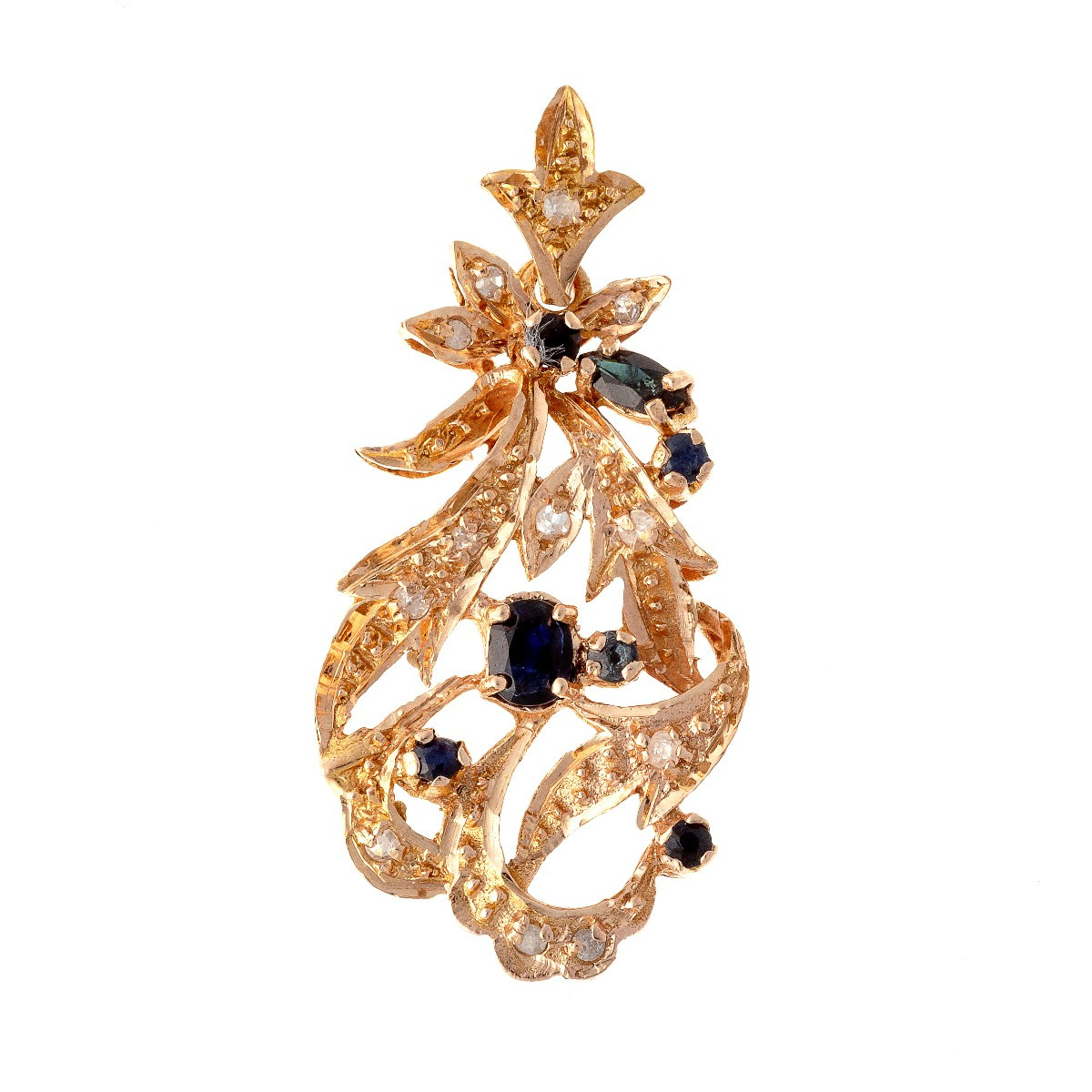 9k Gold Pendant Set With Diamonds And Sapphires