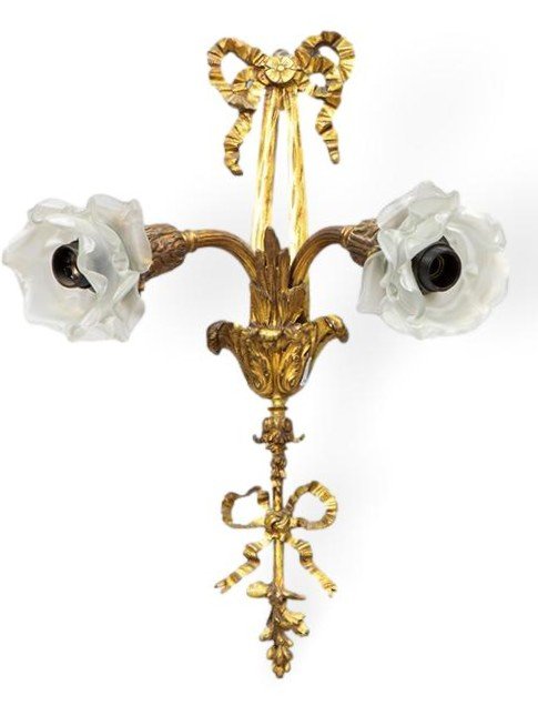 paire d'appliques en bronze 20eme de style Louis XVI-photo-2