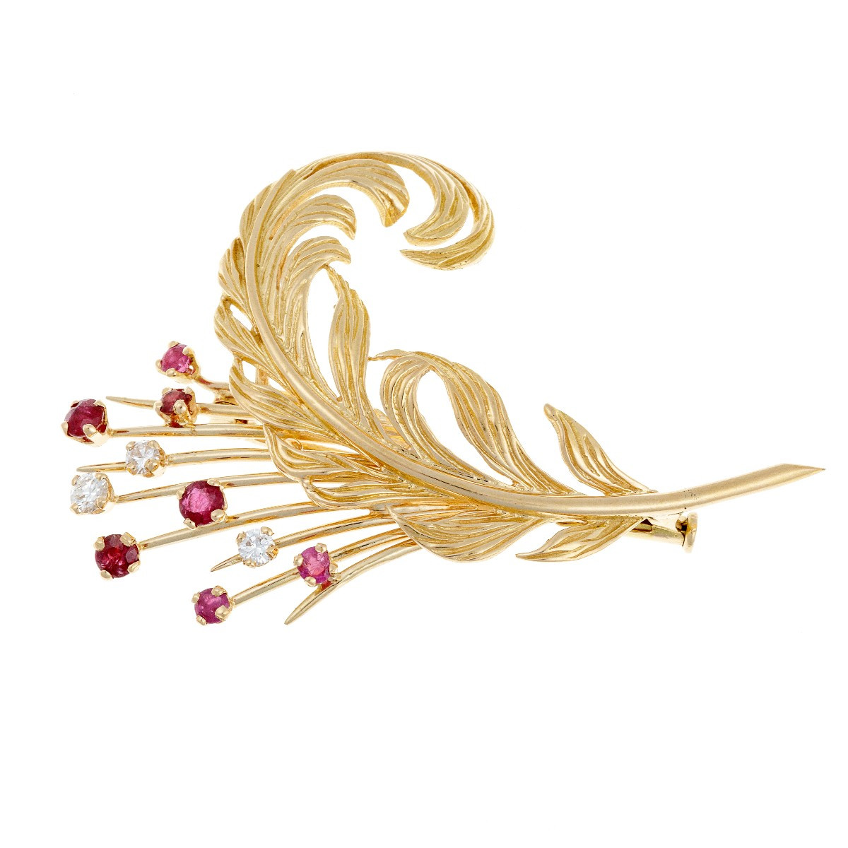 Brooch In 18k Gold Set With Diamonds And Rubies