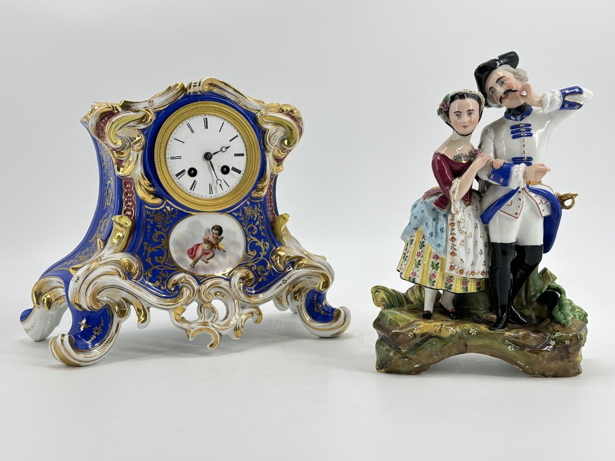 pendule en porcelaine peint 19eme-photo-4