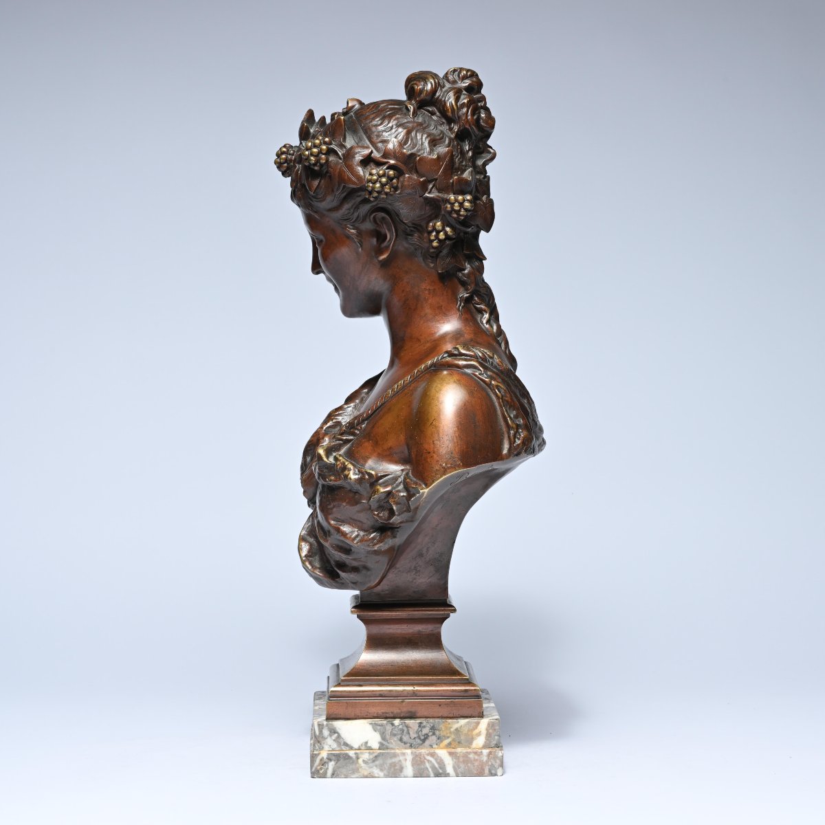 Jean Bulio (1827-1911), Bronze Bust Of A Young Woman, Signed-photo-2