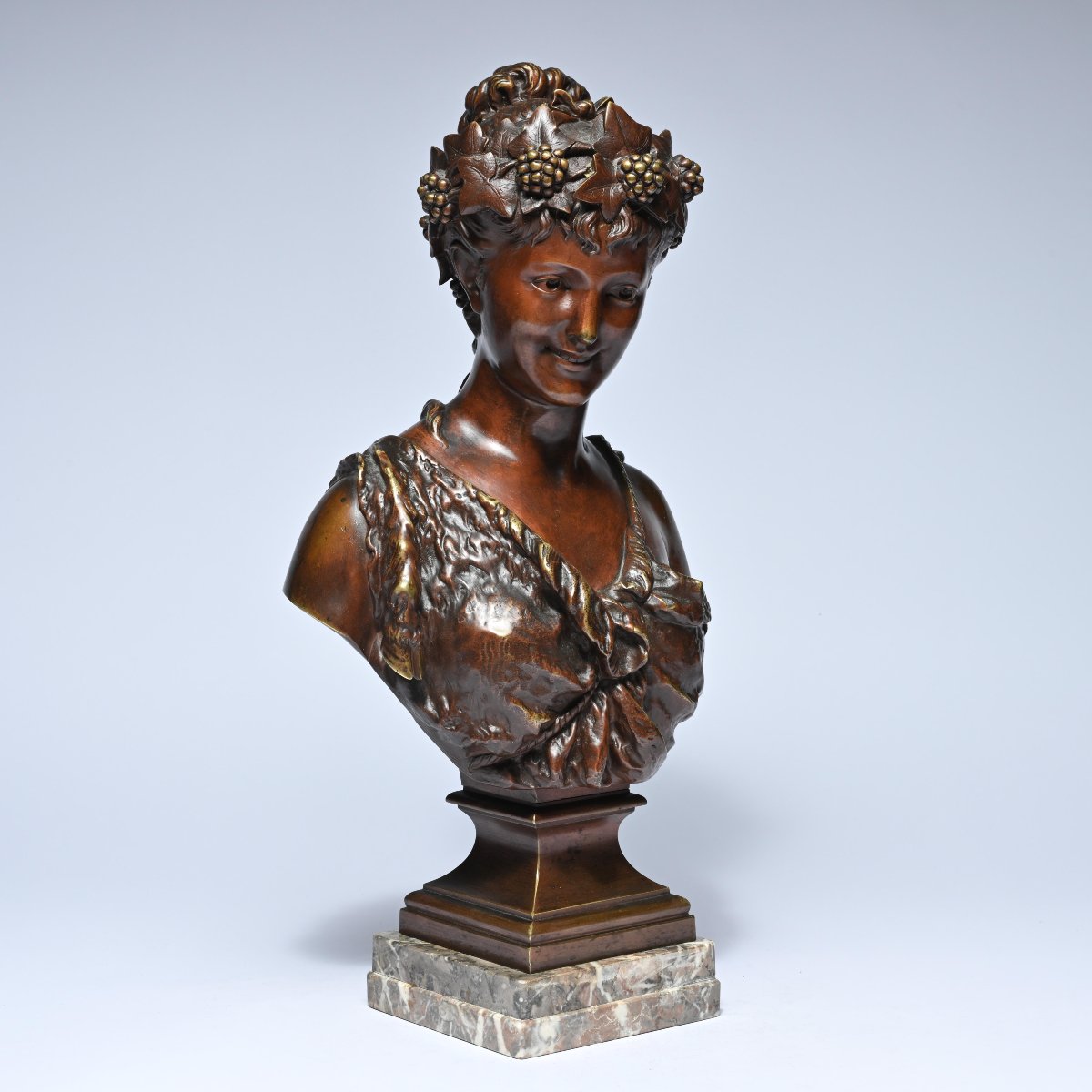 Jean Bulio (1827-1911), Bronze Bust Of A Young Woman, Signed-photo-1