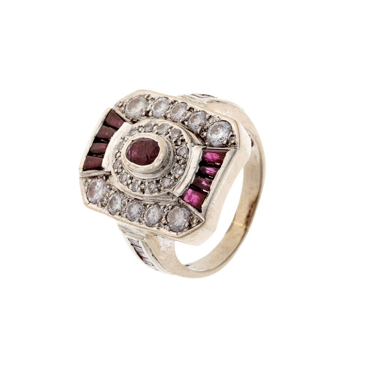 Bague Art Déco en or 18k avec rubis et diamants-photo-2