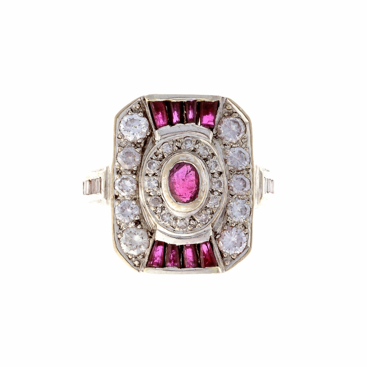 Bague Art Déco en or 18k avec rubis et diamants
