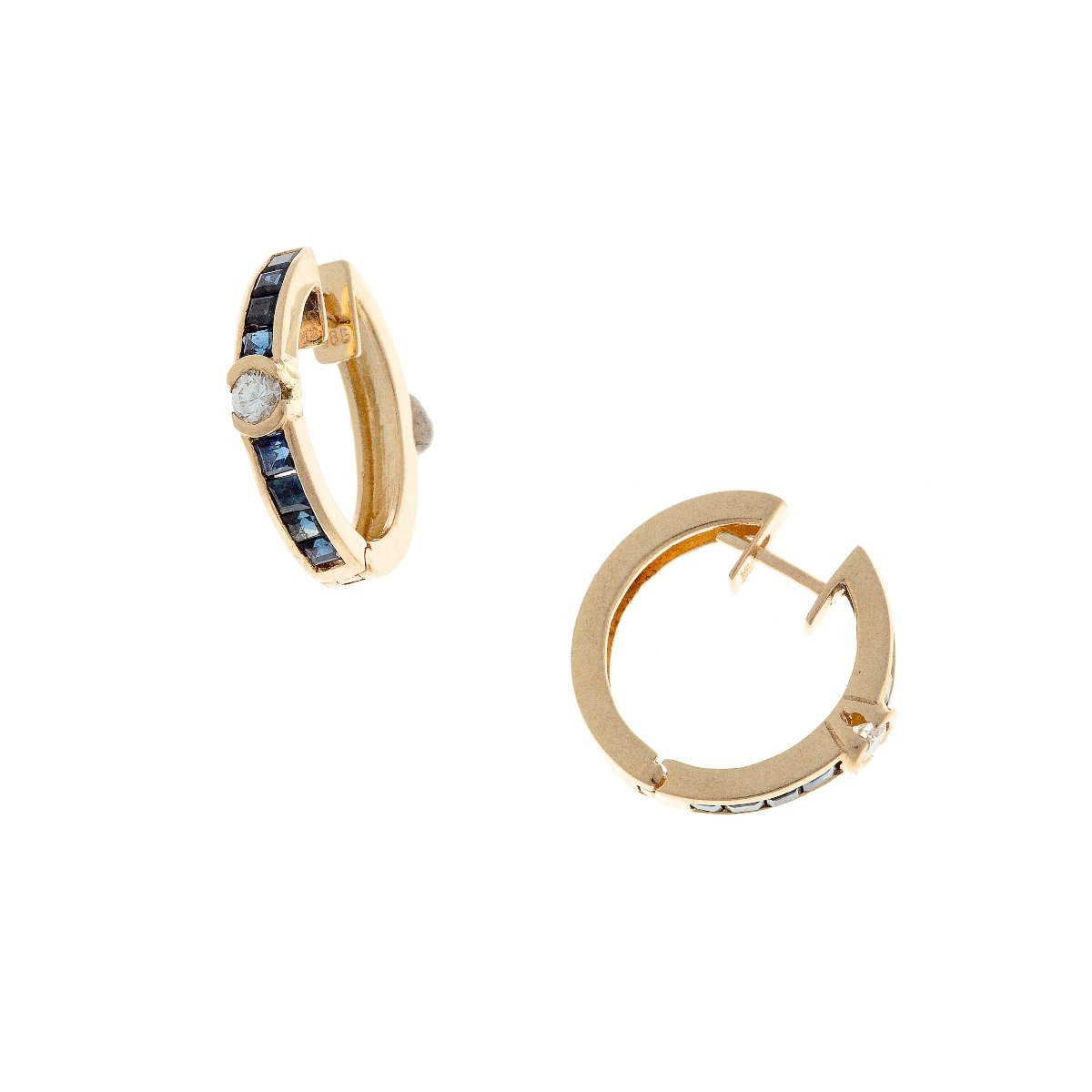Earrings In 14k Gold With Sapphires And Diamonds-photo-2
