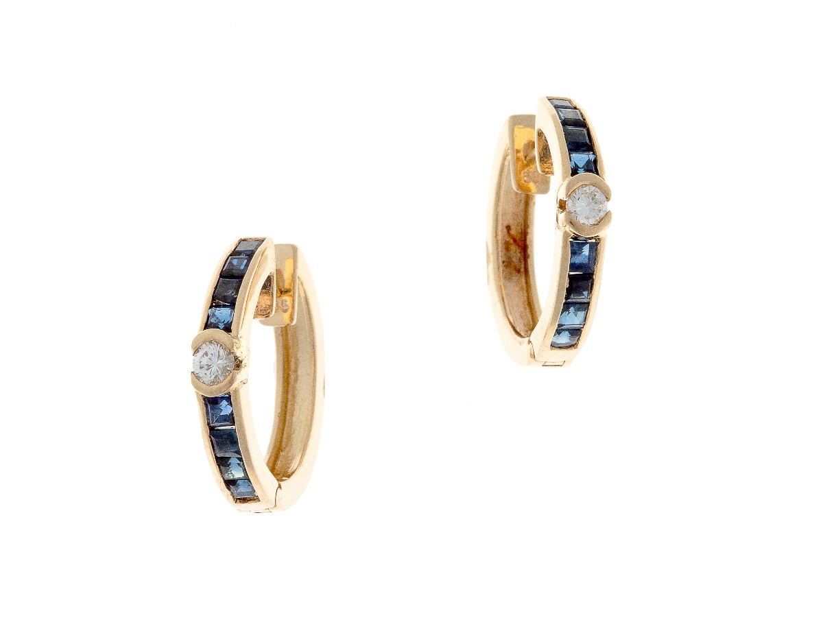 Earrings In 14k Gold With Sapphires And Diamonds
