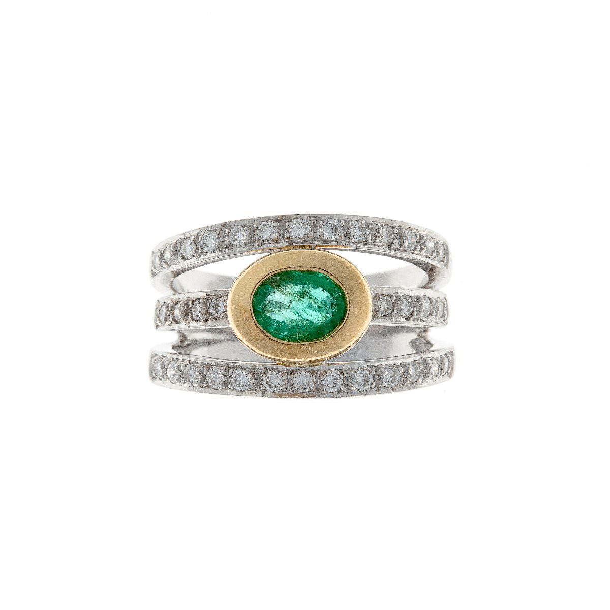 Bague en or 18k sertie de diamants et émeraude -photo-2